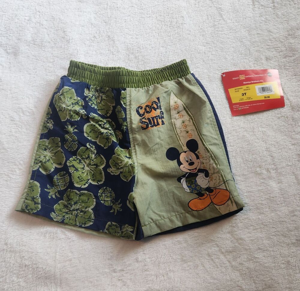 VTG Disney Mickey Mouse Swim Trunks 3T NWT Aloha Hibiscus Pineapple Kids Shorts
